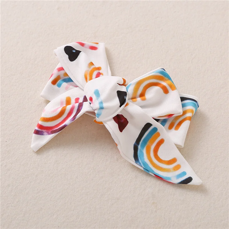 

0-12M Unisex Infant Baby Boy Girl Sleepwear Bow Headband Rainbow Print Round Neck Long Sleeve Nightwear Casual Clothes
