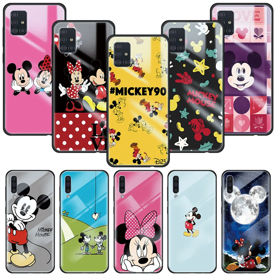 

Mickey Mouse Minnie Case for Samsuing Galaxy A51 A50 A71 A52 5G A70 A21s A72 A31 A30 A10 Tempered Glass Casing Cover Bumper