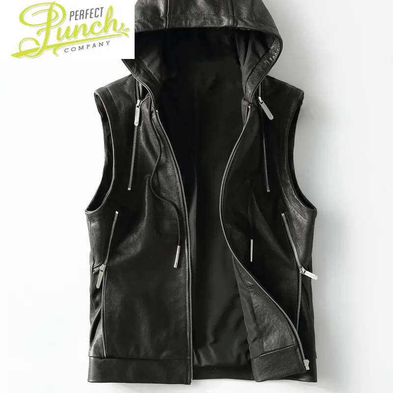С капюшоном 2021 новый жилет натуральная кожаная куртка мужская дубленка
