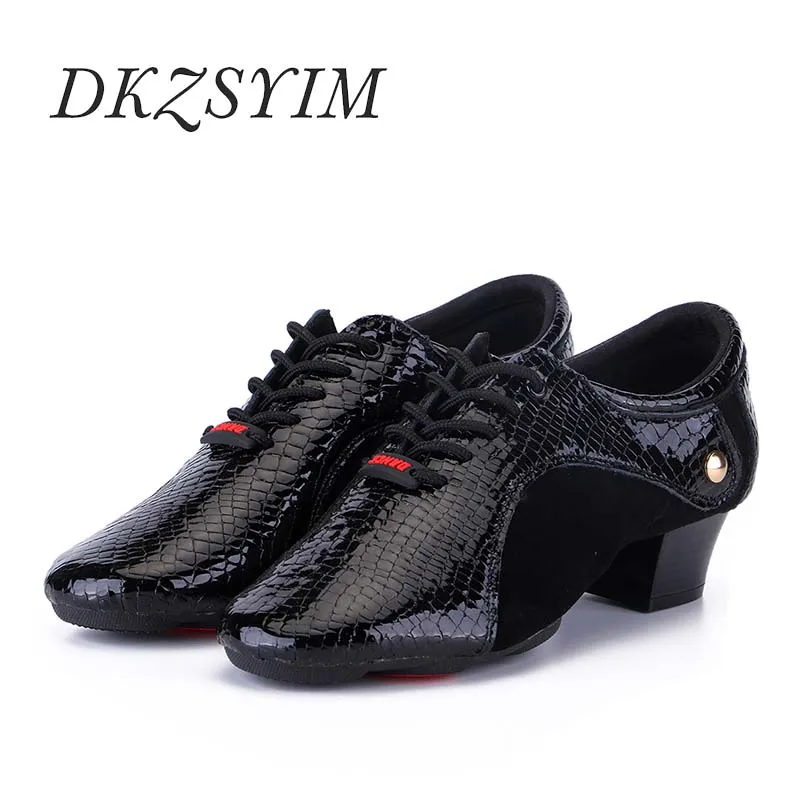 DKZSYIM Men/Women Genuine Leather Dance Shoes Heels 3CM Lace-Up Latin Dance Shoes Suede/Rubber Sole 5CM Dance Shoe High Quality