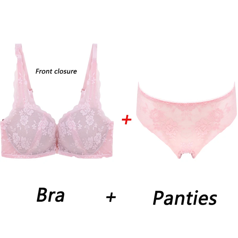 

Elovegirl Fashion Lace Bra Set Wireless Sexy Lingerie Set Push-up Underwear Set 5/8 Cup Comfort Bra and Panties for Women