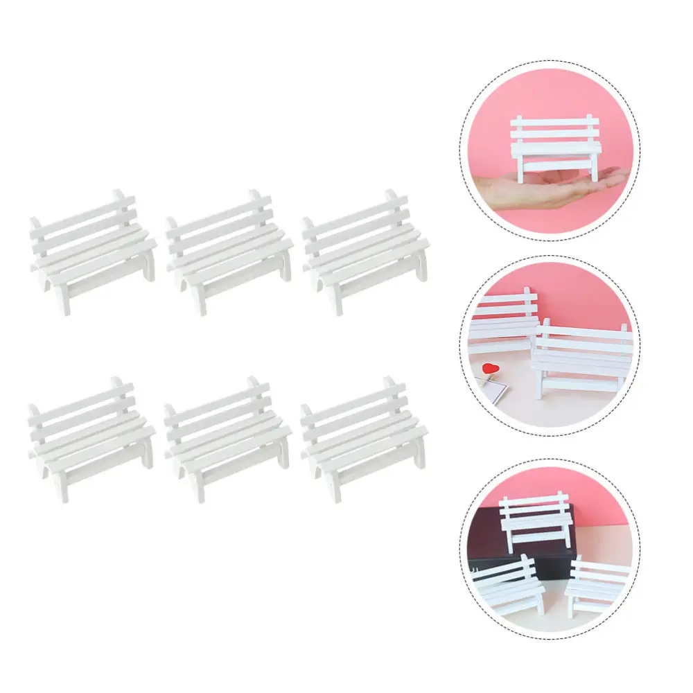 

6pcs Miniature Bench Model Doll House Ornament Mini Chair Adornment Photo Props