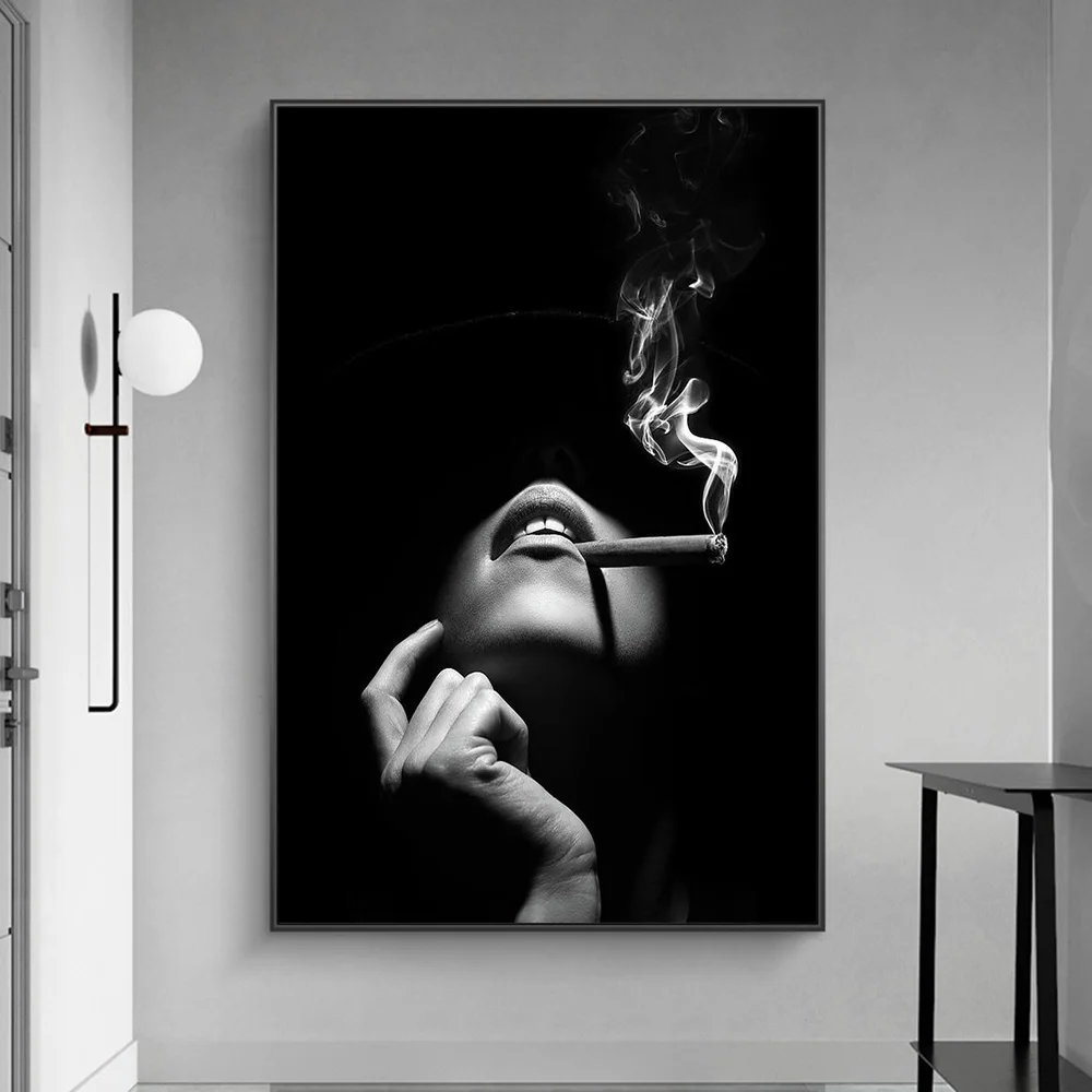 

Black Art Smoking Woman Female Canvas Painting Poster and Prints Oil Painting Wall Art for Living Room Home Decor (No Frame)