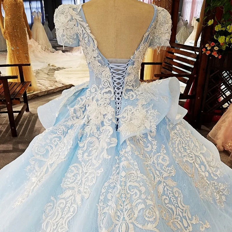 AIJINGYU For Bride With Sleeve Gowns Fabric 2021 Vintage Blue China Gownes Evening Dress Portuguese