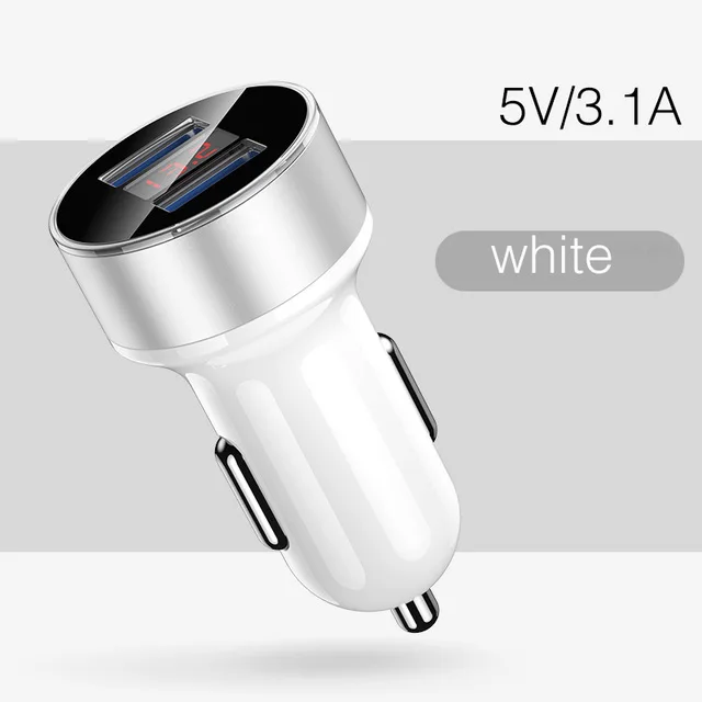 ROCK USB Автомобильное зарядное устройство 3.4A светодиодный цифровой дисплей Металлический Двойной Универсальный USB быстрая зарядка автомобильное зарядное устройство адаптер для iPhone 7 8 X XR MAX - Тип штекера: White LED 3.1A