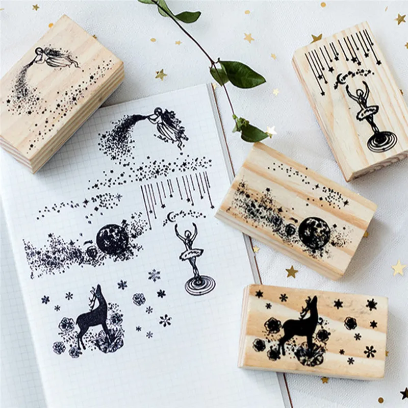 

Lovely Row Series Boxes Wood Stamp Scrapbook DIY Photo Album Card Decoration Craft Wooden Rubber Stamp Toy