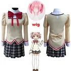 Туфли для косплея аниме для косплея Puella Magi Madoka Magica Akemi Homura Косплэй костюм школьная форма, костюм с рисунком из аниме Косплэй розовый парик в наличии