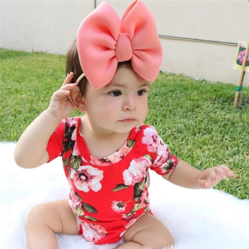 

Over Sized Bow with Nude Nylon Headband Soft Baby Girls Headwrap Children Large Bow Bande De Cheveux Pour Enfants Infant Hairbow