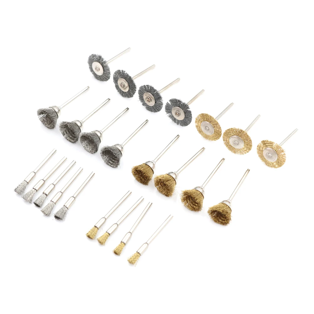 

Brass Steel Wheel Dremel Wire Brush Set For Dremel Tools Accessories 24pcs/Set Burr Abrasive Head Deburring Drill Tools