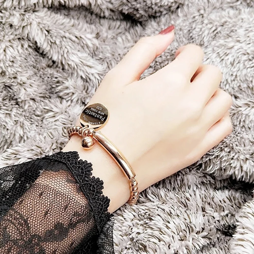 Браслет из шариков нержавеющей стали для женщин Круглый ярлык очаровательный