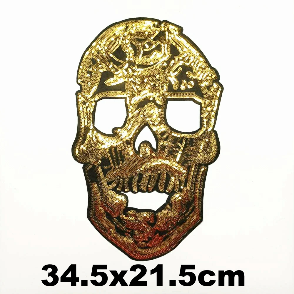

DIY large embroidery big gold skull cartoon patches for clothing QR-365