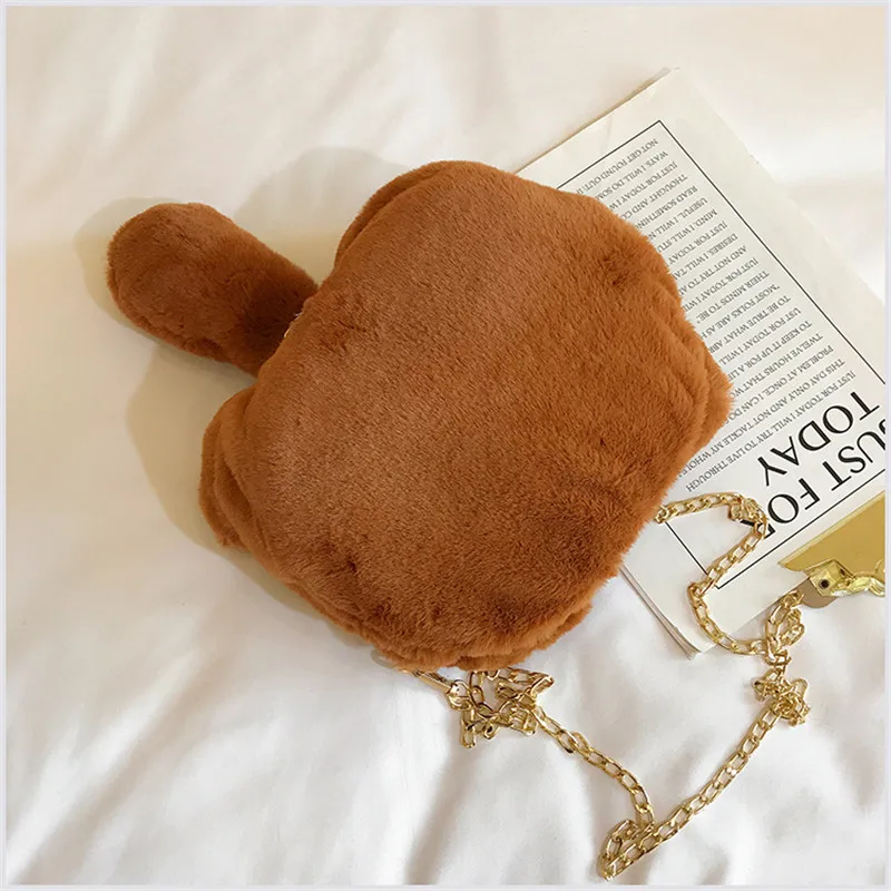 New Chain Crossbody Bag Women Cute Plush Cat Shoulder Female Casual Cartoon Zipper Soft Fake Fur Mini Messenger Bags XB50015 | Багаж и