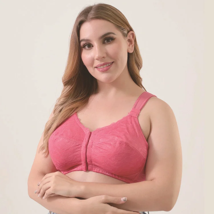 

2020 New Non Steel Ring Non Sponge Lace Double-layer Front Buckle Bra Large Underwear Fat Mm Bra