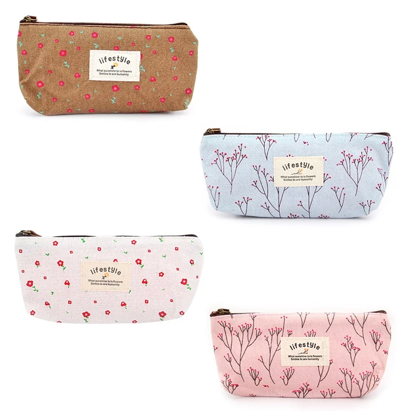 

Canvas Cosmetic Bags Simple Color Makeup Pouch Portable Zipper Storage Bag Toothbrush Toiletry Wash Organizer Fashion Women