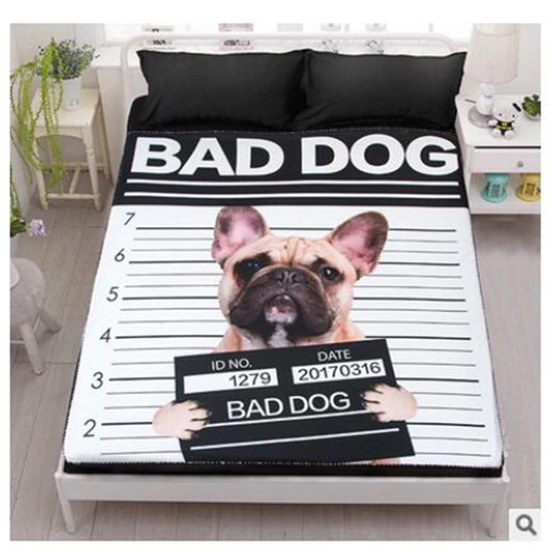 

3D Ped Dog Bed Cover for Boys Room Fitted Sheet Mattress Protector Cover With Elastic Band Digital Print Kids Bed Sheet Only