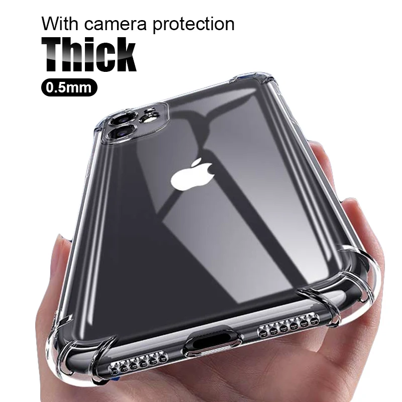 Thick Shockproof Silicone Phone Case For iPhone 13 12 11 Pro Xs Max X Xr lens Protection Case on iPhone 6s 7 8 Plus Case on SE