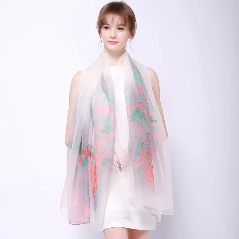 G1054 весенний шелковый шарф женские модные длинные шарфы с цветочным принтом