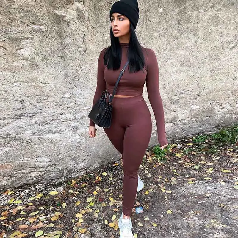 

High Elastic Workout Suit Gym Two Piece Set Clothing Long Sleeves Tracksuits Women Yoga Sports