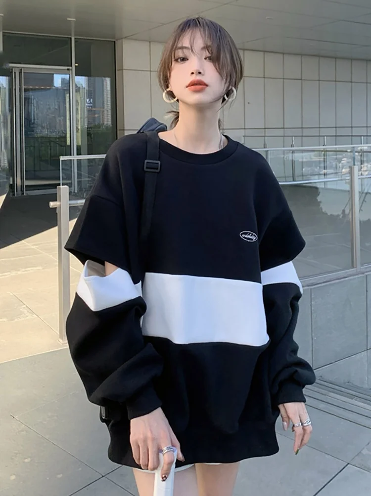 Осенняя Корейская толстовка 2021 новинка Повседневный пуловер свободного кроя с