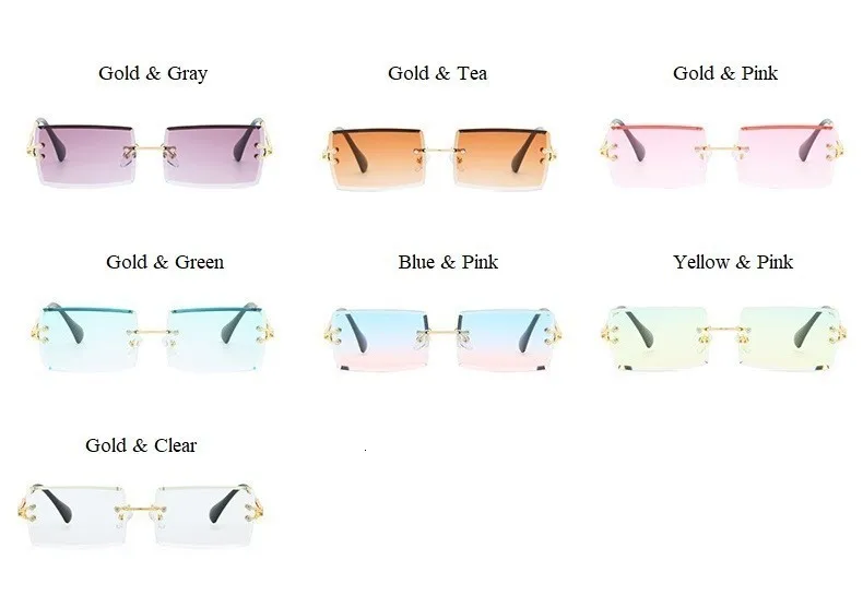 Cutting Frameless Small Square Sunglasses Men Women Luxury Brand Narrow Sun Glasses Female Gradient Eyewear Black Brown Shades