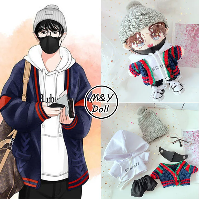 

Kpop 20CM Sean Xiao Zhan Idol Doll Clothes Set the untamed NTC Berets Hoodies Cardigan Mask Package Wang Yibo Dolls Accessories