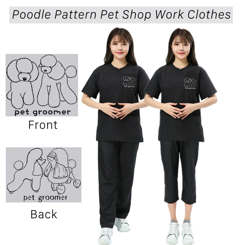 

Custom LOGO Pet Beautician Groomer Work Clothes Suit Poodle Pattern Top With Pants Waterproof Breathable S/M/L/XL/2XL/3XL G0305