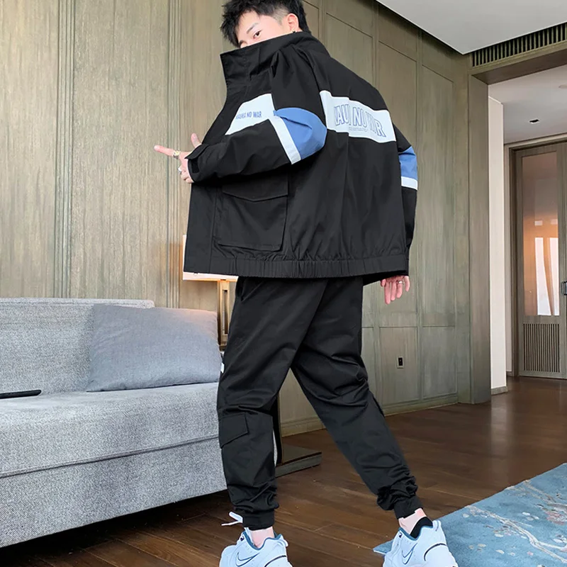 

Мужской спортивный костюм, уличная одежда, комплект из двух предметов, мужская куртка и брюки-султанки 2022, спортивная одежда в стиле хип-хоп,...