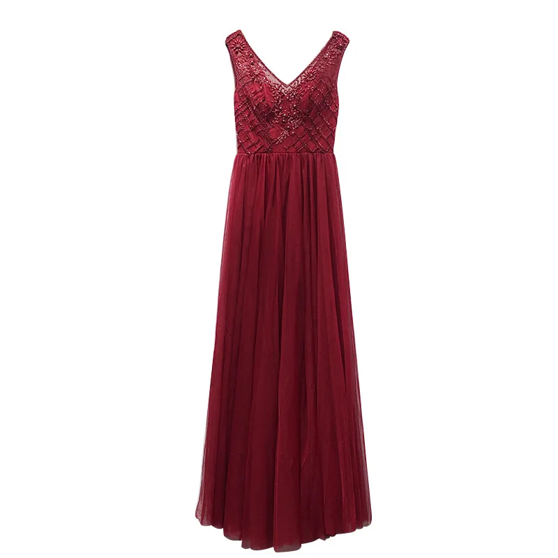 

2021 new evening dress female temperament socialite banquet dress dress lace embroidery sequin beaded dress
