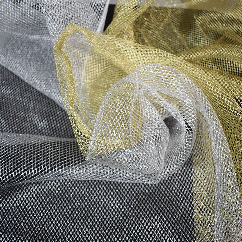 Gold Silver Mesh Fabric Warp Knitting Fishing Net Cloth Laundry Bag Strong Hard Net Fabric Design DIY Sewing Fabric for Dress images - 6