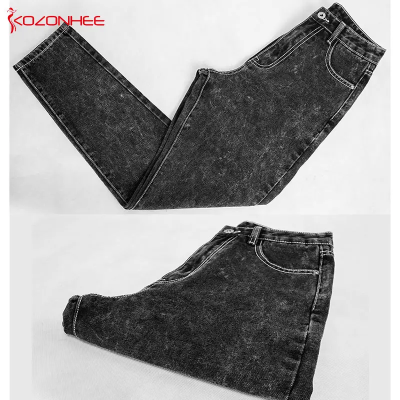 Свободные Джинсы бойфренда с высокой талией женские прямые черные джинсы