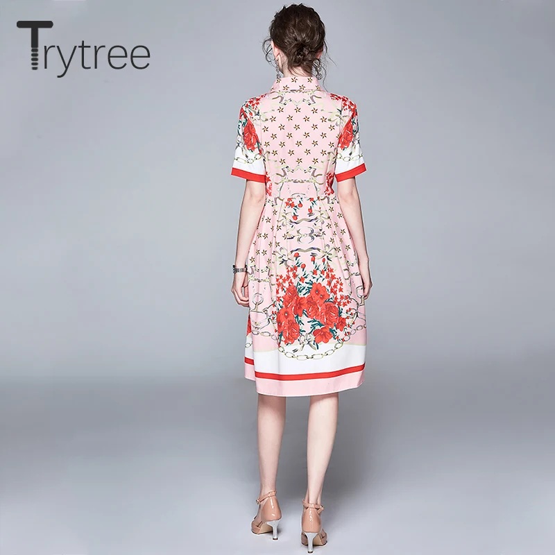 Trytree/осеннее женское платье Повседневное с отложным воротником и пуговицами