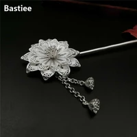 bastiee 999 sterling silver flower hair stick tassels ethnic accessories hmong handmade hairpin vintage hair jewelry