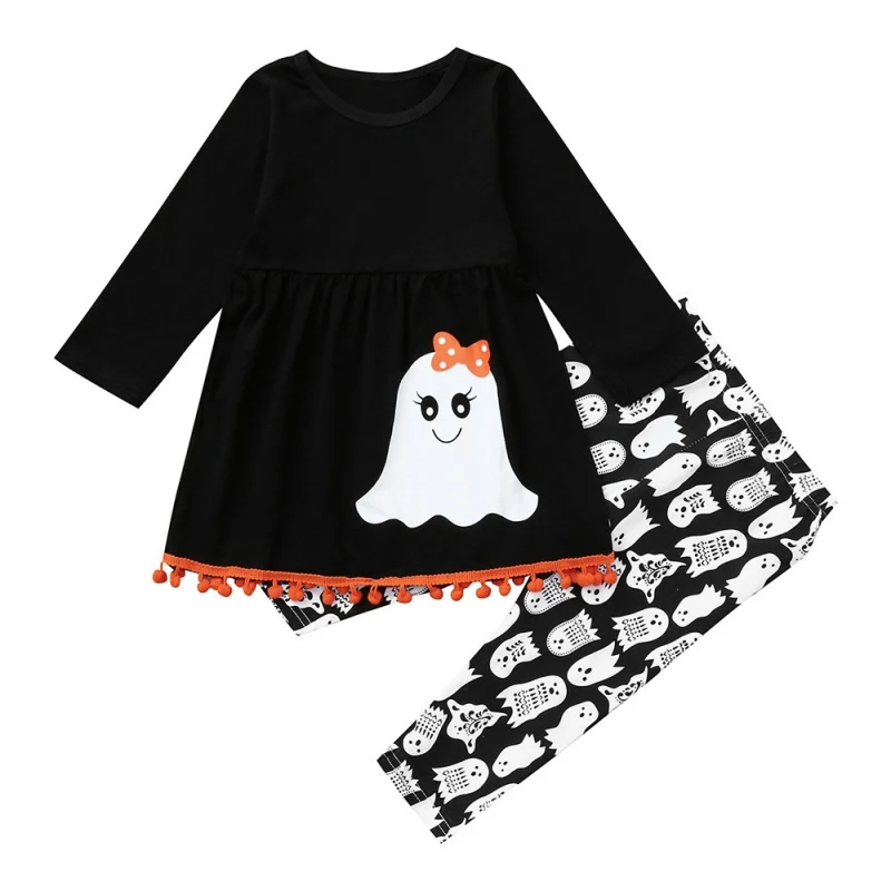 

Autumn Halloween Baby Girls Spring Autumn Long-sleeved Little Monster Coat Trousers Two-piece Children's Sets For Kids