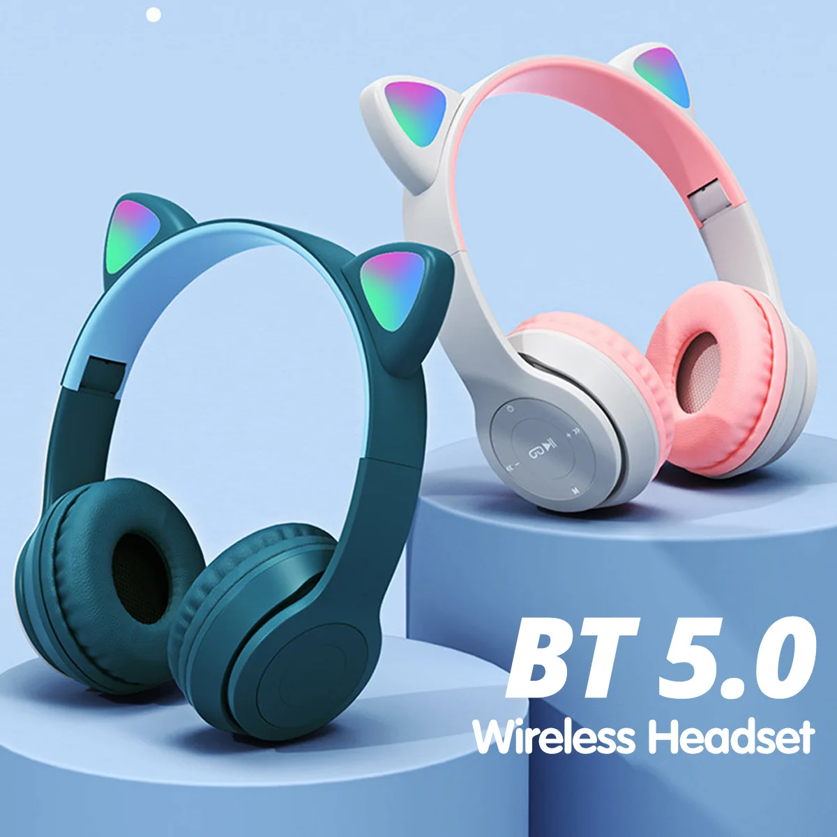 LED Cat Ear Wireless Headphones Bluetooth-compatible Earphone Kids Gift Headset With Mic Noise Cancelling For Online Learning |
