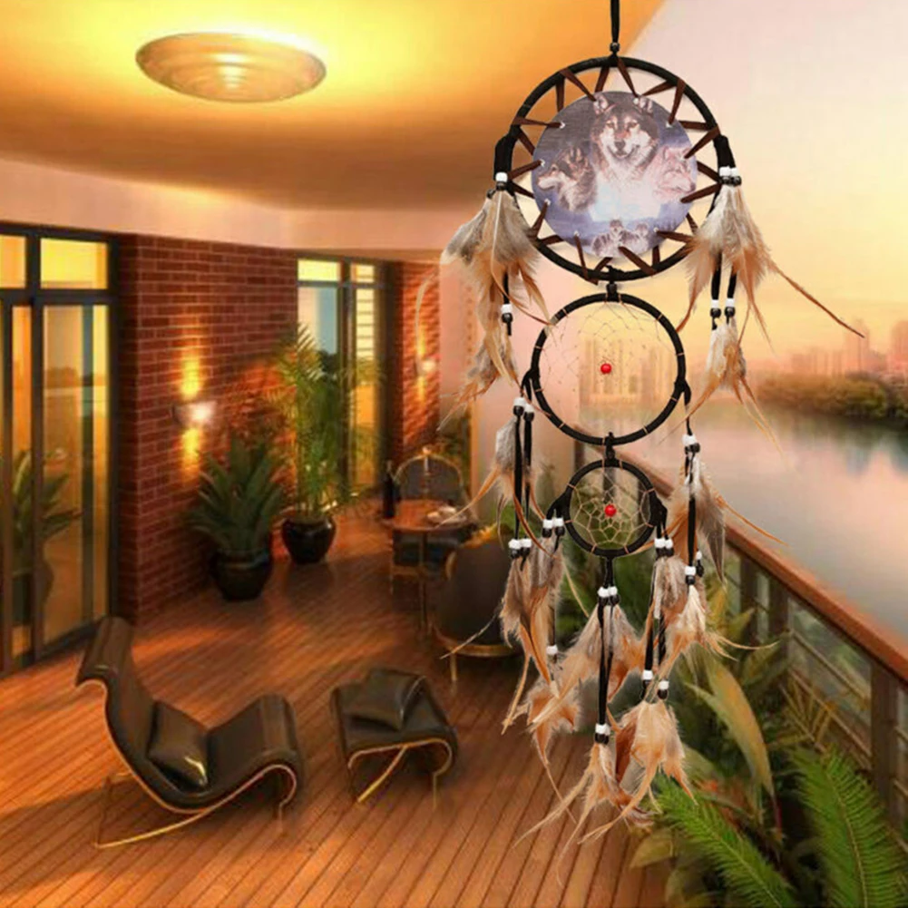 

Brown Dreamcatcher Hoop Wall Decoration With Feathers Hanging High quality