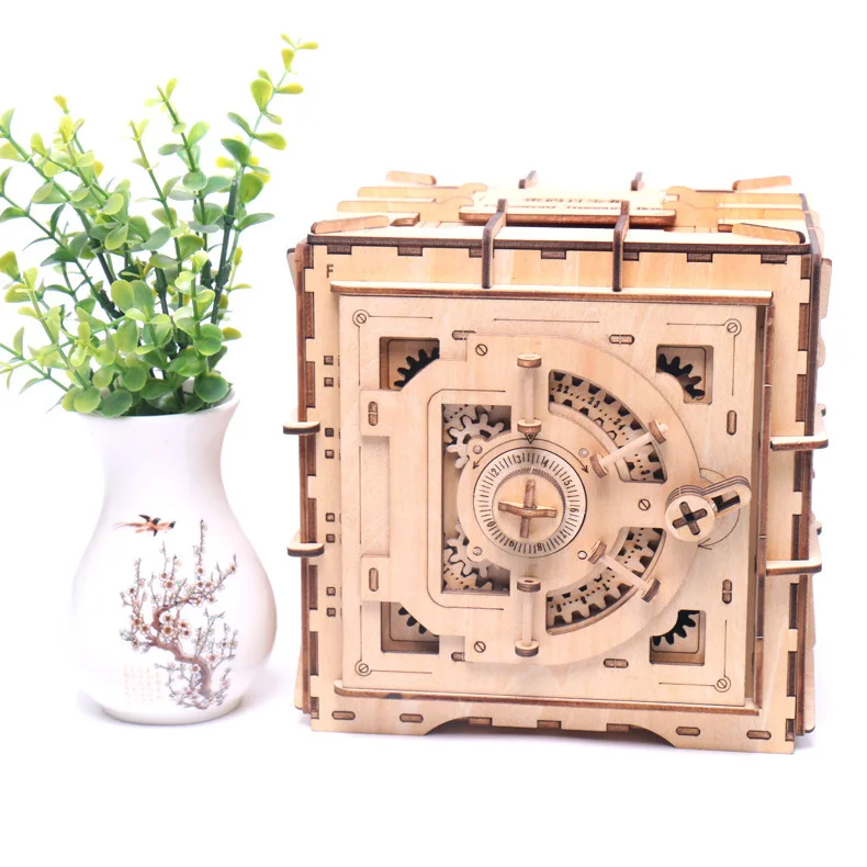 

new wooden 3D assembled creative DIY puzzle wooden mechanical transmission antique box model assembled toy gift 3d puzzles