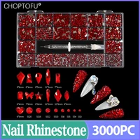3000pcbox diamond nail rhinestone set crystal flat base rhinestones kit colorful sparkling nail art with 1 pen for decorations