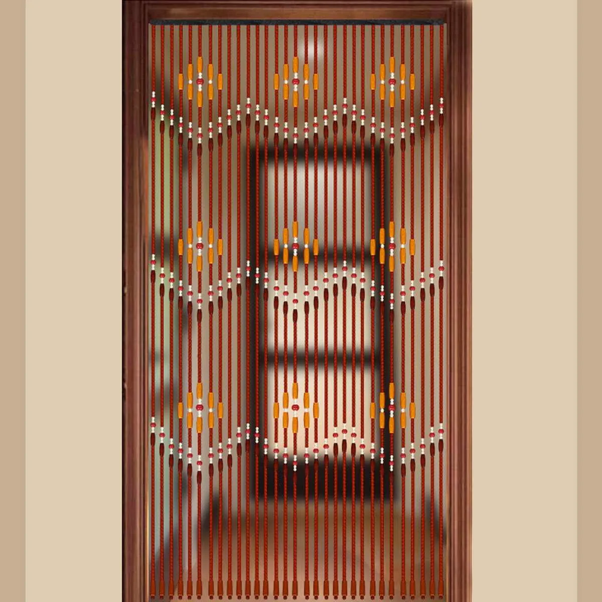 

31 Line 90x220cm Traditional Wave Handmade Fly Screen Wooden Beads Curtain Door Blinds For Porch Bedroom Living Room Divider