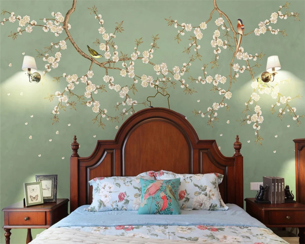 Обои beibehang на заказ ручная роспись новый китайский цветок сливы птица фреска