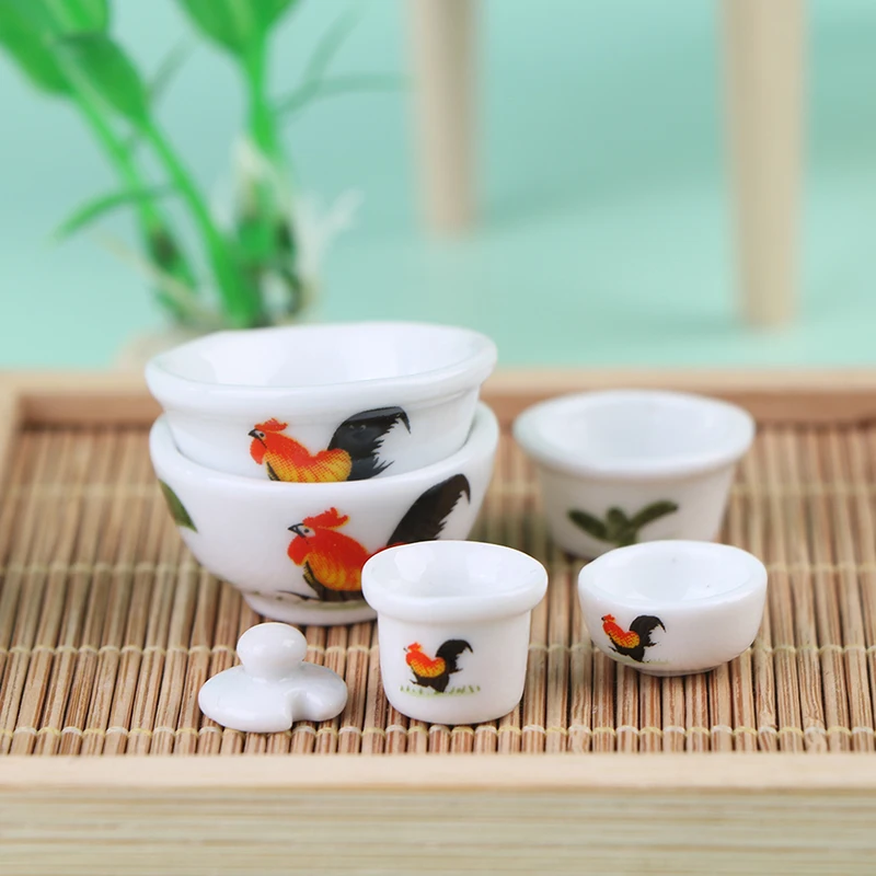 

1PC 1:12 Dollhouse Miniature Ceramics Rooster Bowl Jars Cup Dish Tableware Model Doll Kitchen Decor