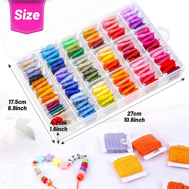 

145Pcs Embroidery Floss with Storage Box 108 Colors Cross Stitch Threads String Aida Cloth Needles Kit for DIY Crafts Tools