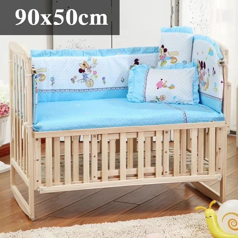 bluemickey 90x50cm 5 шт. натуральный хлопок детское постельное белье Комплект для бампера мягкий съемным моющимся коляска для новорожденных Детское постельное белье детская кроватка бампер детская комната с декором на утолщенной - Цвет: bluemickey 90x50cm