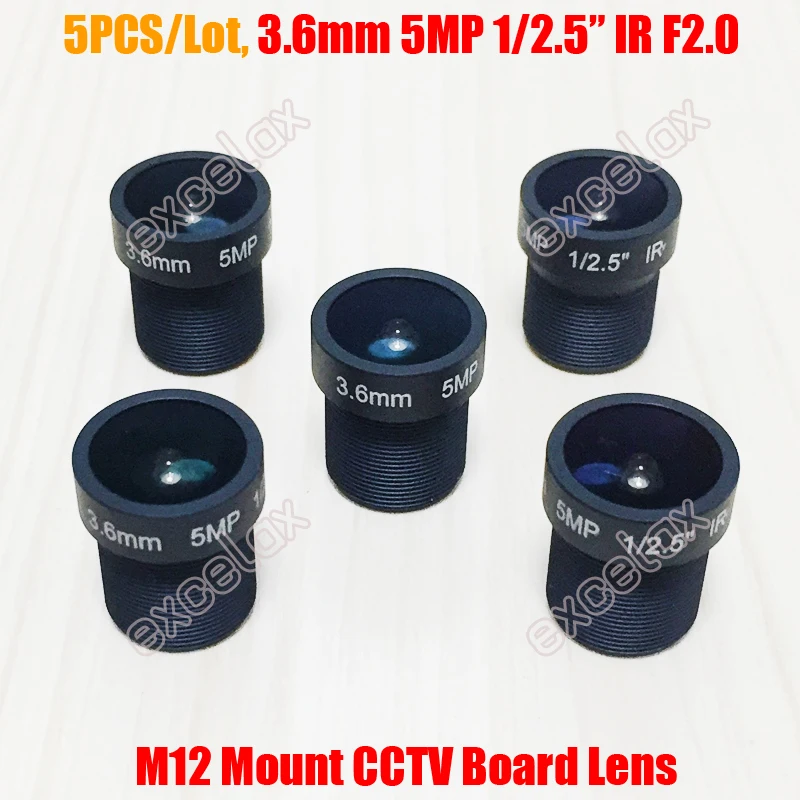 5 шт./лот Мп 1/2 &quot3 6 мм F2.0 ИК MTV M12 Mount CCTV Board Lens для 1080P 2МП 3мп 4мп 5Мп аналоговой IP