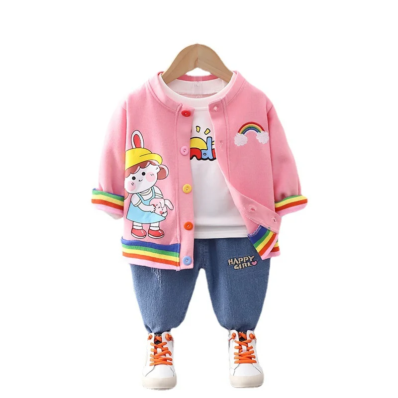 

New Spring Baby Girls Clothes Children Cartoon Jacket T-Shirt Pants 3Pcs/Sets Autumn Toddler Boys Casual Costume Kids Tracksuits