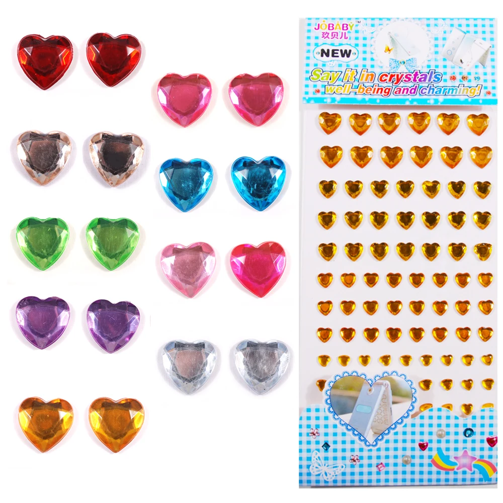 

Наклейки для детских игрушек 25*10 см, стразы в форме сердца, самоклеящиеся наклейки, самодельные Украшения ручной работы, 9 цветов