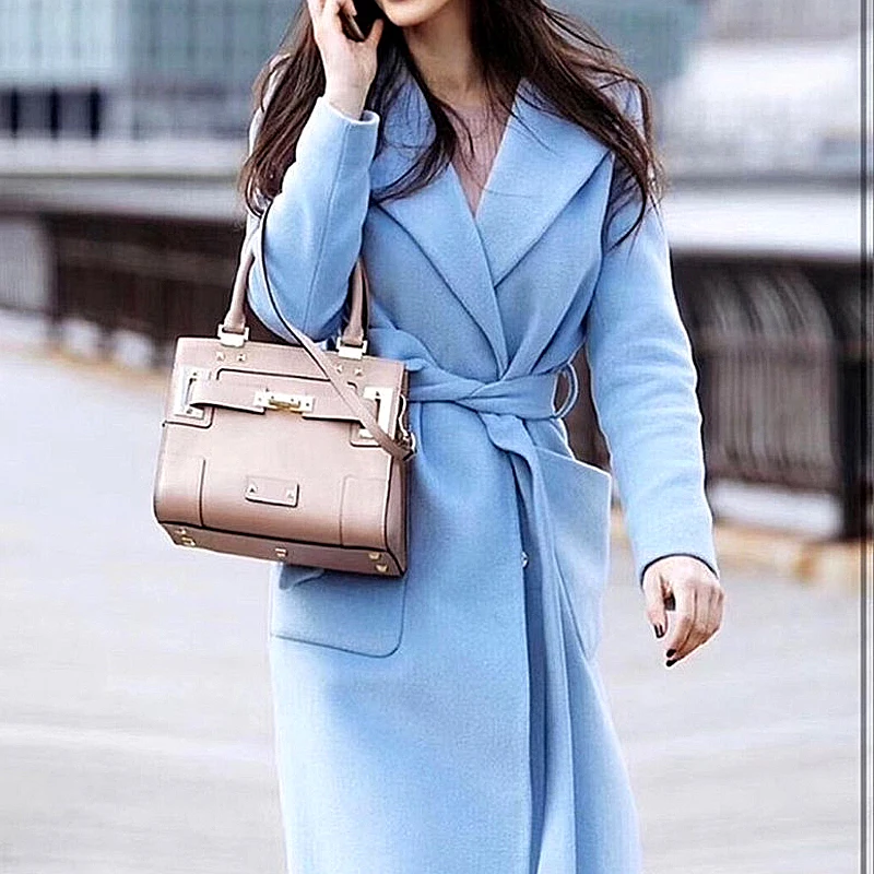 

Новые европейские и американские женские пальто, лацканы, ремни, шерстяное пальто