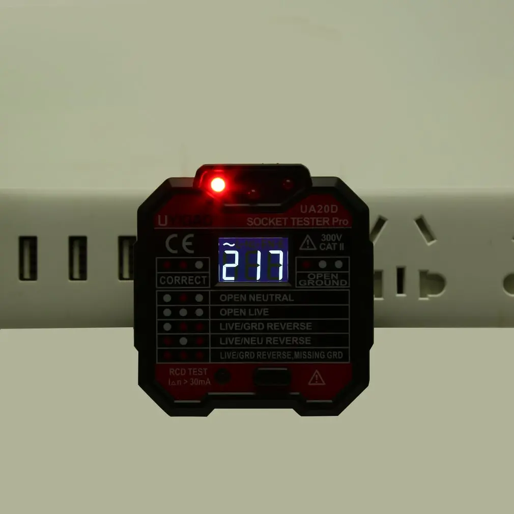 UYIGAO Portable Mini Digital Voltmeter Socket Tester Charger Detector Tester Voltage Tester Breaker Finder RCD Test UA20D