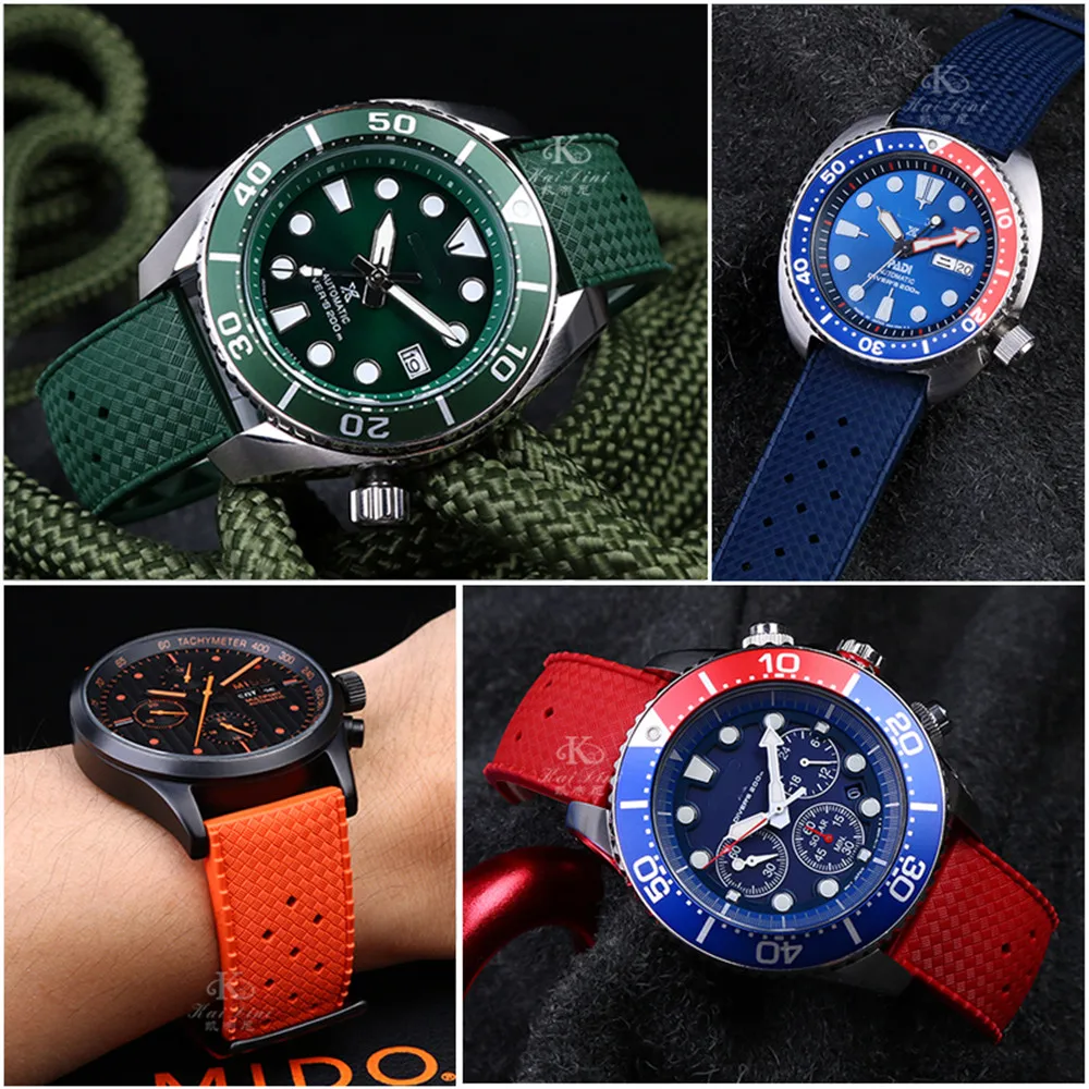 Ремешок силиконовый для наручных часов Seiko SRP777J1 спортивный дышащий браслет