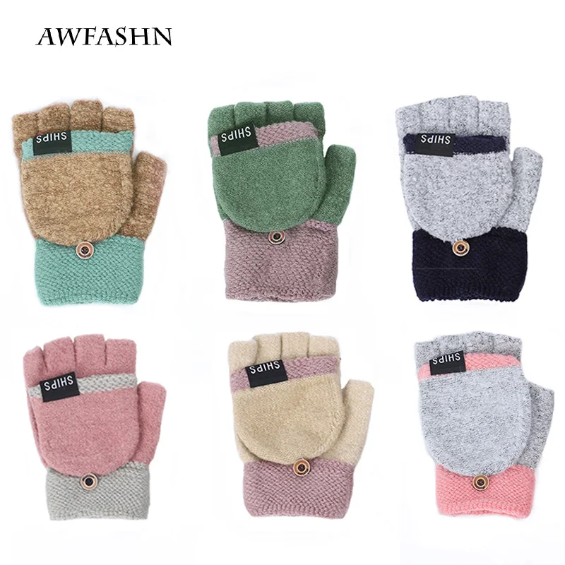 2019 модные пушистые женские зимние перчатки полные удобная кнопка дизайн милый
