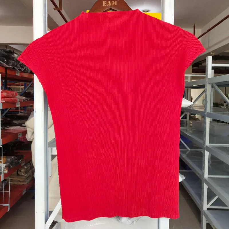 LANMREM 2021 Новая модная женская одежда стоячий воротник без рукавов плиссированный